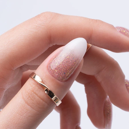 Glitter Baby Boomer manicure in pink and white