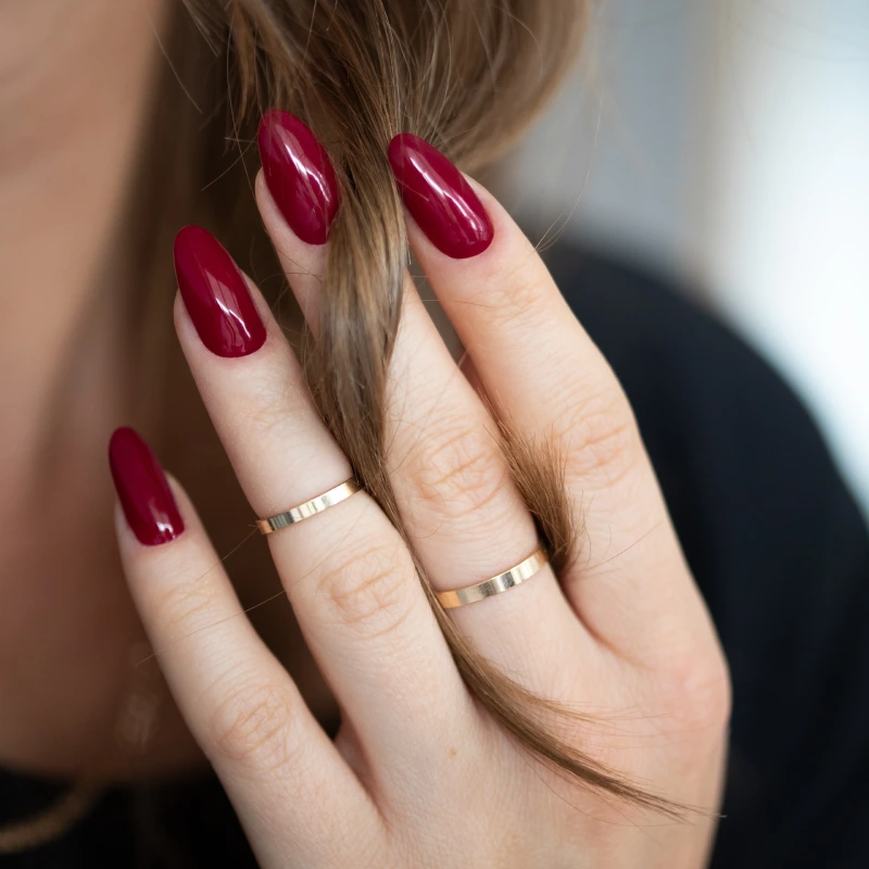 Glossy cherry red nails