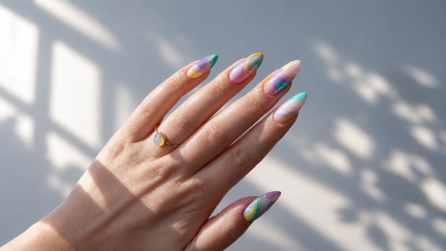 Geometric pastel manicure