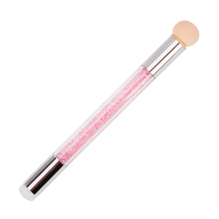 Pennello a doppia faccia con spugna per ombre e nail art, con timbro decorato con strass rosa