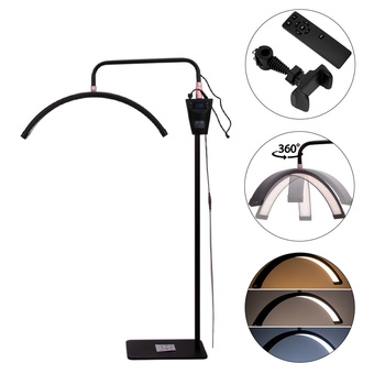 Lámpara LED de belleza de arco de 45 W, de pie, sin sombras, negra, modelo HQ-U28