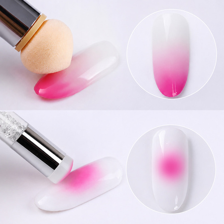 Pennello a doppia punta con spugna MollyNails per ombre e nail art con stencil e strass rosa