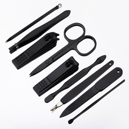 Set of 9 cosmetic accessories for manicure, pedicure, and eyebrow shaping in a cork case - CC044