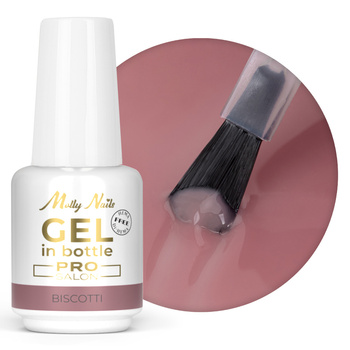 Aufbaugel in der Flasche mit Pinsel „Gel in Bottle“ von MollyNails Pro Salon Biscotti, HEMA/Di-HEMA-frei, 15 g