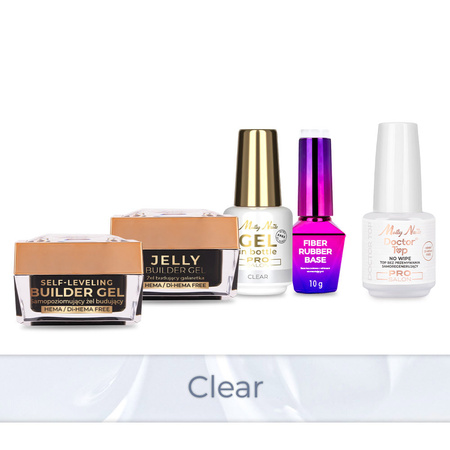 MollyNails PRO MATCH SYSTEM 4+1 Clear : 3 gels de construction + base + Doctor Top 15 g