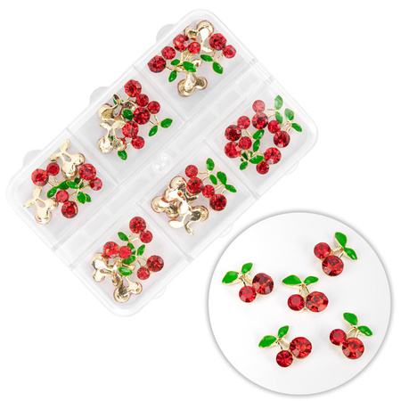 Box with cherry decorations with zirconia stones, 30 pieces