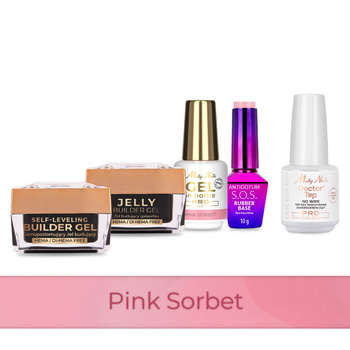 MollyNails PRO MATCH SYSTEM 4+1 Pink Sorbet: 3 geles de construcción + base + Doctor Top 15 g