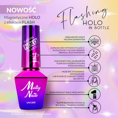 Esmalte híbrido MollyNails Flashing Holo in Bottle, 8 g