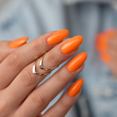 Esmalte híbrido MollyNails Neons Juicy Orange sin HEMA ni Di-HEMA, 8 g, n.º 72