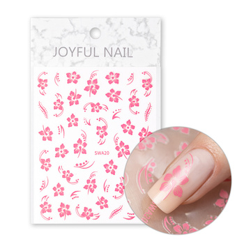Autocollants pour ongles fins, fleurs autocollantes SWA20, rose clair