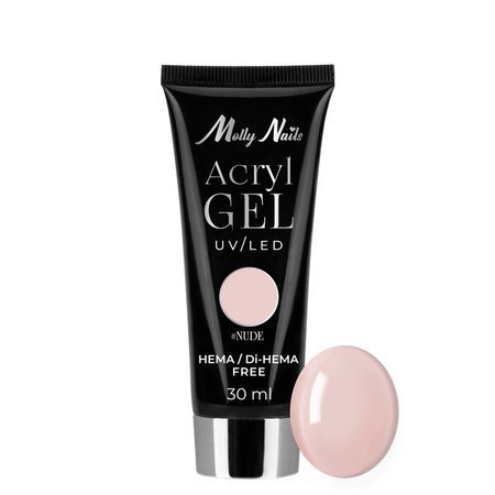 Акрилогель Polygel — гель для нарощування нігтів AcrylGel MollyNails, без HEMA/Di-HEMA, відтінок Nude, 30 мл