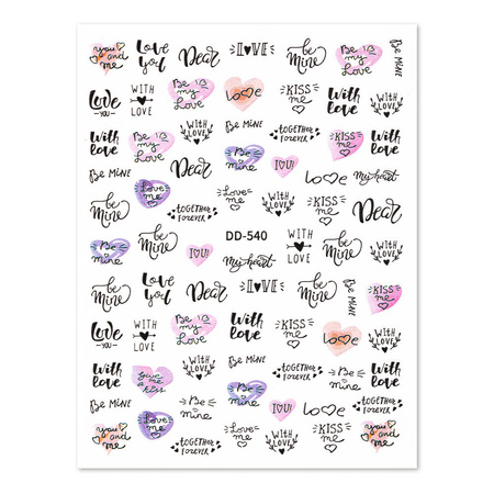 Autocollants pour ongles fins en forme de cœurs avec inscriptions DD-540