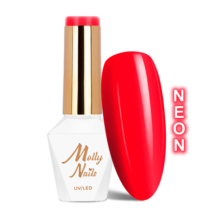 Vernis hybride MollyNails Hearts & Kisses Red Kiss Neon sans HEMA/Di-HEMA, 8 g, n° 198