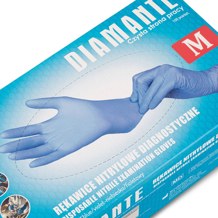 Diamante Disposable Nitrile Diagnostic and Protective Gloves, Size M, Blue-Purple, 100 Count