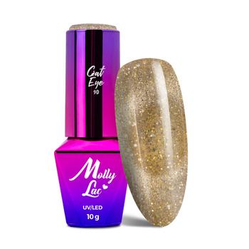 Magnetic hybrid nail polish with cat eye effect Cat Eye Foxy Eyes Golden MollyLac 10g No. 555