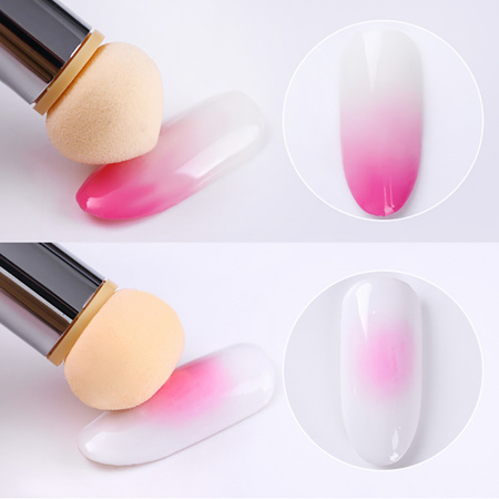 Dwustronny pędzel gąbka do ombre i nail art stempel z cyrkoniami różowy