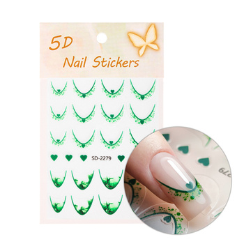 Autocollants pour ongles 5D / French / Ligne du sourire, 20 pièces, vert, SD-2279
