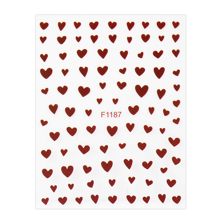 Adhesivos para uñas finos y autoadhesivos con forma de corazones F1187 rojos 