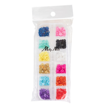 Kasetka z ozdobami akrylowe kwiatki MollyNails mix kolorów Nr 2 ok. 300 sztuk