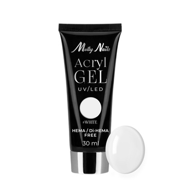 Akrylożel Polygel żel budujący do przedłużania AcrylGel MollyNails HEMA/Di-HEMA Free White 30 ml