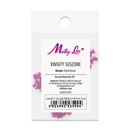 Getrocknete Blumen zur Nagelverzierung MollyLac Peach Pink, 5 Stück