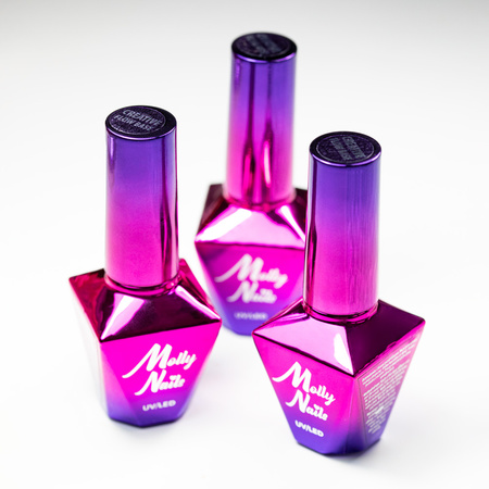 MollyNails Water Drop Effect Set: Creative Flow Base HEMA/Di-HEMA free 10 g i Diamond Ultra Shine top no wipe clear 10g