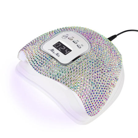 MollyNails 150W LED/UV nail lamp for hybrid varnishes, gels, and acrylic gels in crystal silver holo zirconia X5 MAX