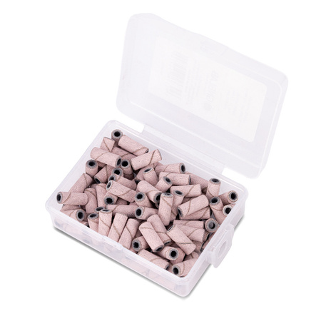 Capuchones para manicura y pedicura, mandriles, recubrimientos abrasivos, mini cilindros de 3 mm, grano 240, color rosa, 50 unidades.