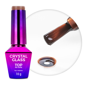 Top coloré sans essuyage « Crystal Glass » de MollyNails, couleur Chocolate, sans HEMA/Di-HEMA, 10 g