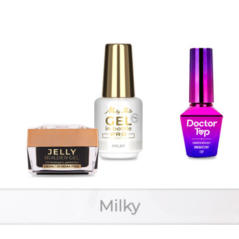 MollyNails PRO MATCH SYSTEM 2+1 Milky : 2 gels de construction + Doctor Top 10 g