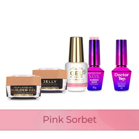 MollyNails PRO MATCH SYSTEM 4+1 Pink Sorbet 3 builder gels + base + Doctor Top 10g