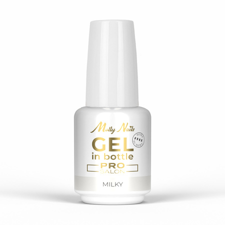 Aufbaugel in der Flasche mit Pinsel „Gel in Bottle“ von MollyNails Pro Salon, milchig, HEMA/Di-HEMA-frei, 15 g