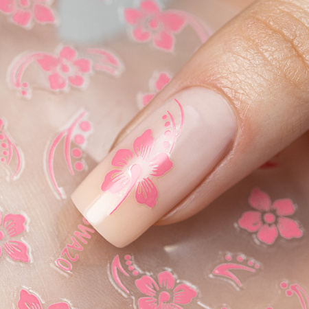 Adhesivos para uñas finos y autoadhesivos con motivos florales SWA20, de color rosa claro