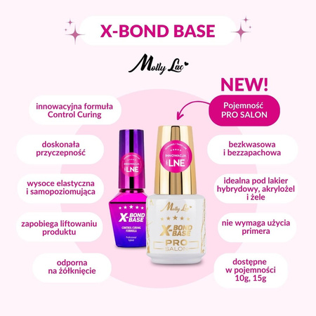 Base coat base coat increasing adhesion manicure pedicure X-Bond Base Pro Salon MollyLac HEMA/Di-HEMA Free Clear 15 grams