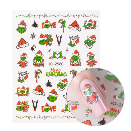 Naklejki do paznokci samoprzylepne świąteczne grinch MollyNails JO-2580