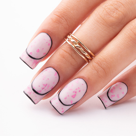 Milky rubber base with pink metallic flakes Flakes Rubber Base Milk&Pink; MollyNails HEMA/Di-HEMA Free 10 grams