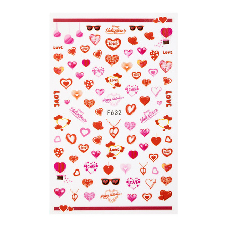 Adhesivos para uñas con corazones de San Valentín F632
