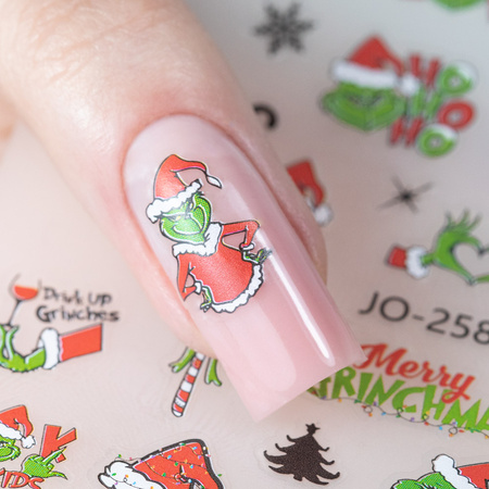 Naklejki do paznokci samoprzylepne świąteczne grinch MollyNails JO-2580