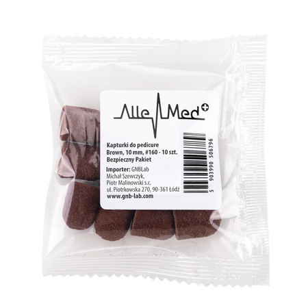 Capuchones abrasivos para pedicura con interior de algodón, 10 mm, grano 160, marrones, AlleMed, 10 unidades