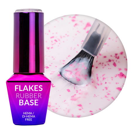 Mleczna baza kauczukowa z różowo metalicznymi płatkami Flakes Rubber Base Milk&Pink MollyNails HEMA/Di-HEMA Free 10 gram