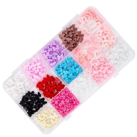 Box with decorations: bows, flowers, pearls BKHZ-003