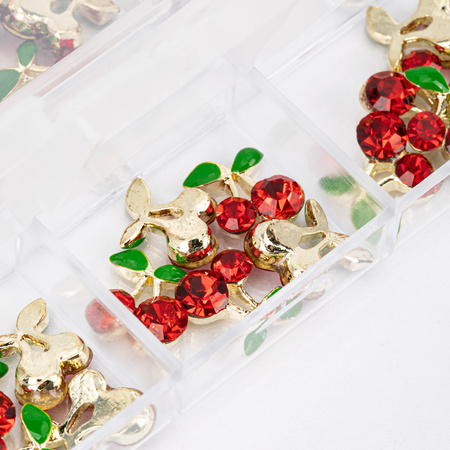Box with cherry decorations with zirconia stones, 30 pieces