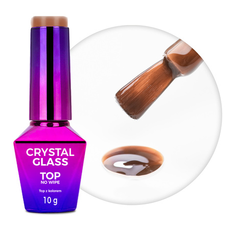 Top coloré sans essuyage Crystal Glass MollyNails Golden Brown, sans HEMA/Di-HEMA, 10 g