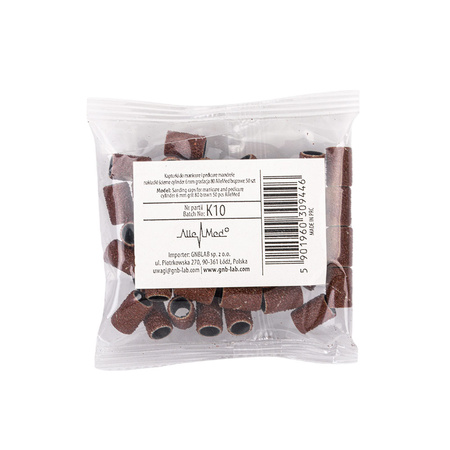 Manicure and Pedicure Caps, Mandrels, Abrasive Tips, 6mm Cylinder, 80 Grit, AlleMed, Brown, 50 pcs