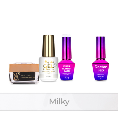 PRO MATCH SYSTEM 3+1 Milky: 2x żele 15g: SelfLeveling&Gel in bottle+Baza+Doctor Top 10g GRATIS