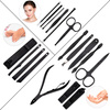 Zestaw 18 akcesoriów kosmetycznych do manicure, pedicure i zabiegów na twarz w czarno - czerwonym etui - CC046