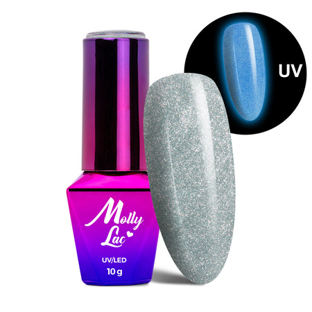 Esmalte híbrido que brilla en la oscuridad «ojo de gato» MollyLac Night Glowing Precious, sin HEMA ni Di-HEMA, 10 g, n.º 677