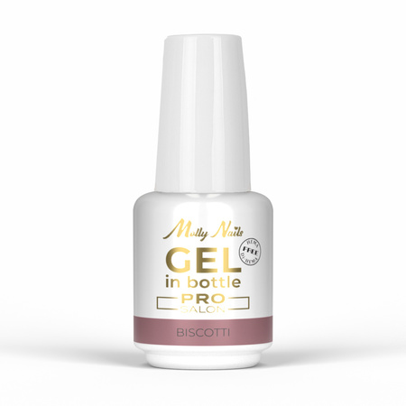 Aufbaugel in der Flasche mit Pinsel „Gel in Bottle“ von MollyNails Pro Salon Biscotti, HEMA/Di-HEMA-frei, 15 g