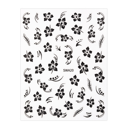 Thin, self-adhesive flower nail stickers SWA20, black