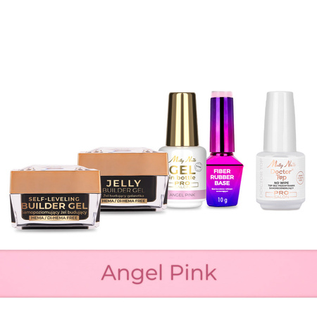 MollyNails PRO MATCH SYSTEM 4+1 Angel Pink 3 gel modellanti + base + Doctor Top 15 g